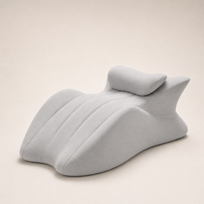 Gray wedge-shaped pillow on a beige background