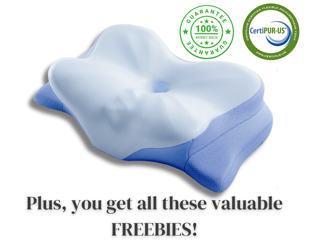 Blue pillow with CertiPUR-US logo on a white background