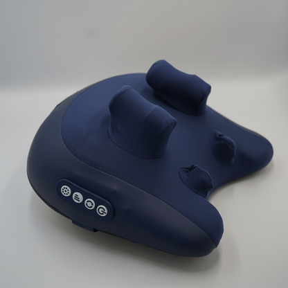 Blue wrist rest with control buttons on a white background