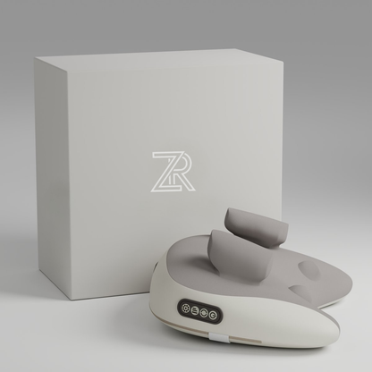 Gray electronic device with control panel and a matching box on a gray background